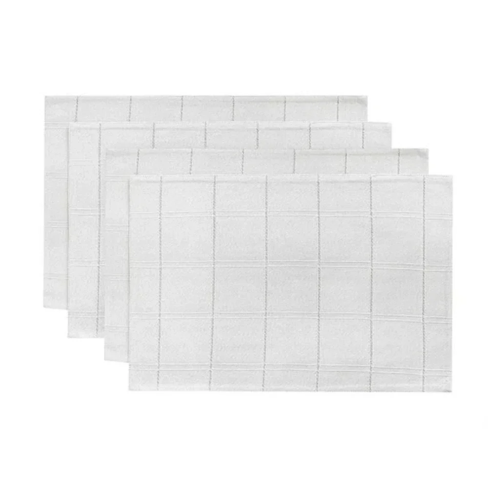8 IZOD Chadwick Silver White Windowpane Holiday Fabric Placemats 13x19 Set of 8